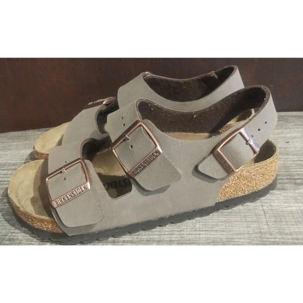 Birkenstock Milano Big Buckle Unisex Sandals 37 Suede Brown Ankle Strap New - Picture 10 of 11